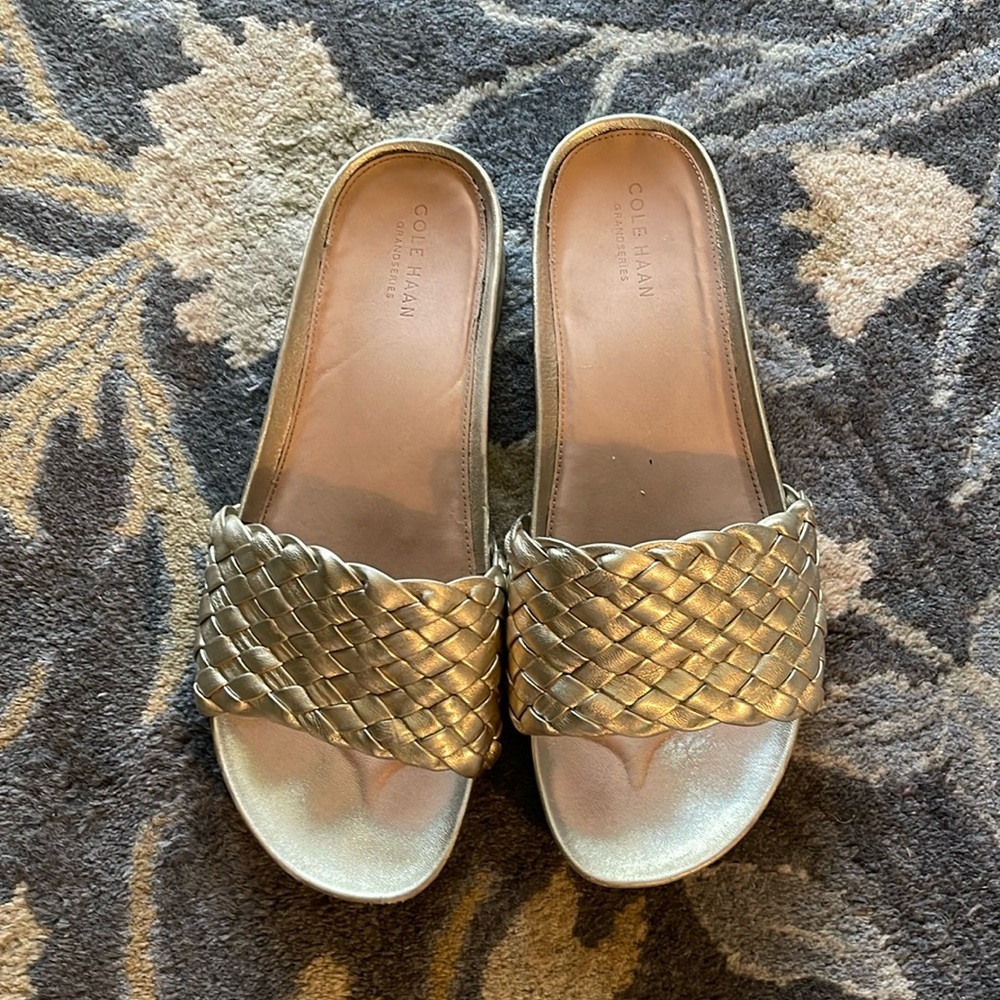 Cole Haan Mojave Metallic Gold Woven Slide Sandals